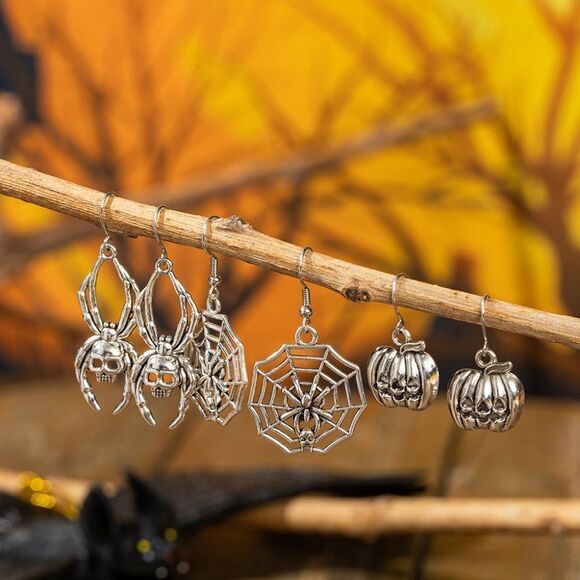 Halloween Earring Set: Skull, Pumpkin, Spider Web - Picture 5 of 6
